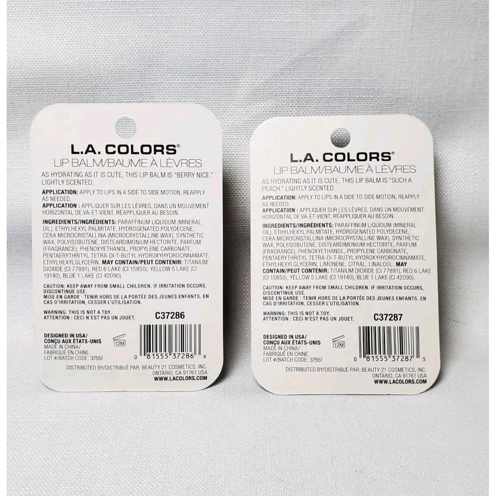 Set‎ Of 2-LA Colors Cute Animal Hydrating Lip Balm Berry Nice & You're Peachy